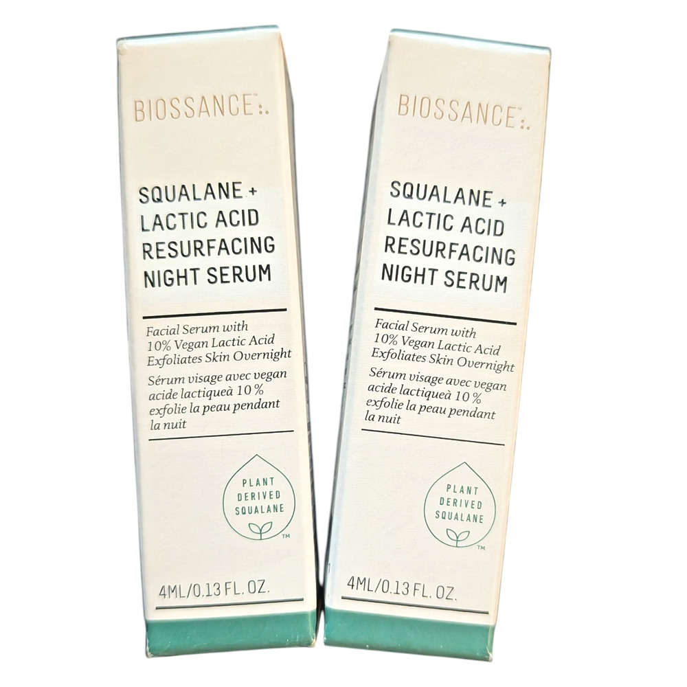 2x BIOSSANCE Squalane Lactic Acid Resurfacing Night Serum .34oz Each Travel *AA